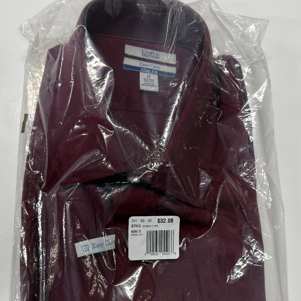 Croft & Barrow Button Up Dress Shirt 17 32/33 Slim Men Long Sleeve NWT Easy Care
